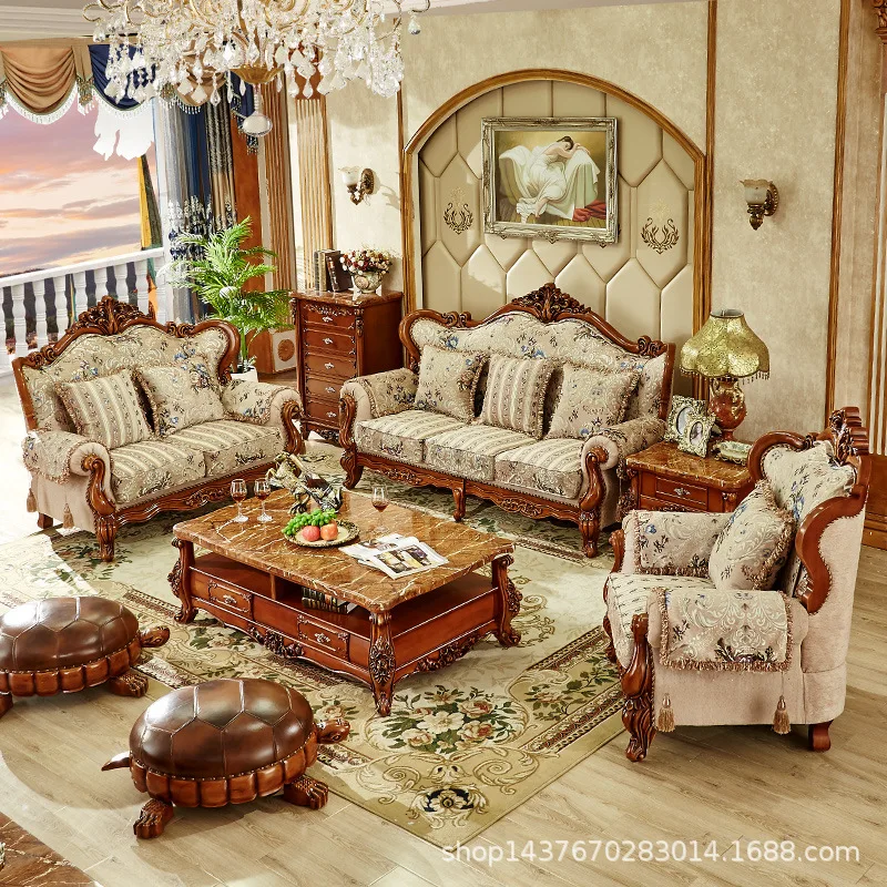 European Style Fabric Sofa  Disassembled Washed Luxury Villa Large Living Room Manufacturer Furniture Solid Wood American Style