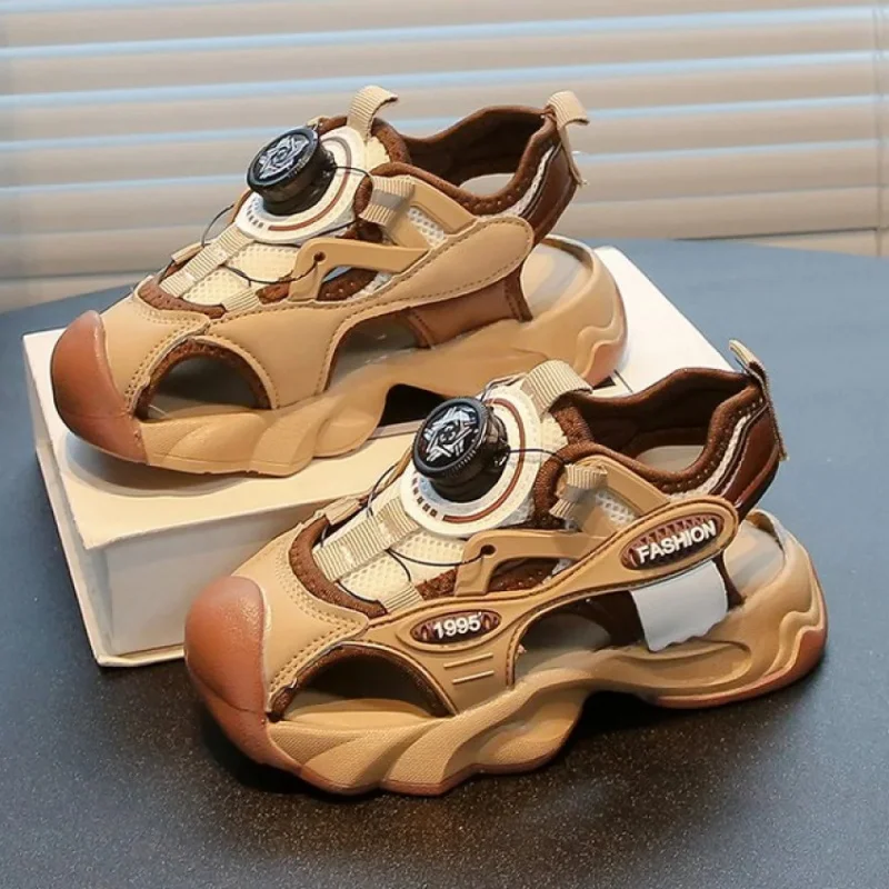 

PU Leather Summer Sandals For Boys Hollow Out Breathable Waterproof Teenager Kid's Sport Shoes 2026 Trend Fashion Sneakers