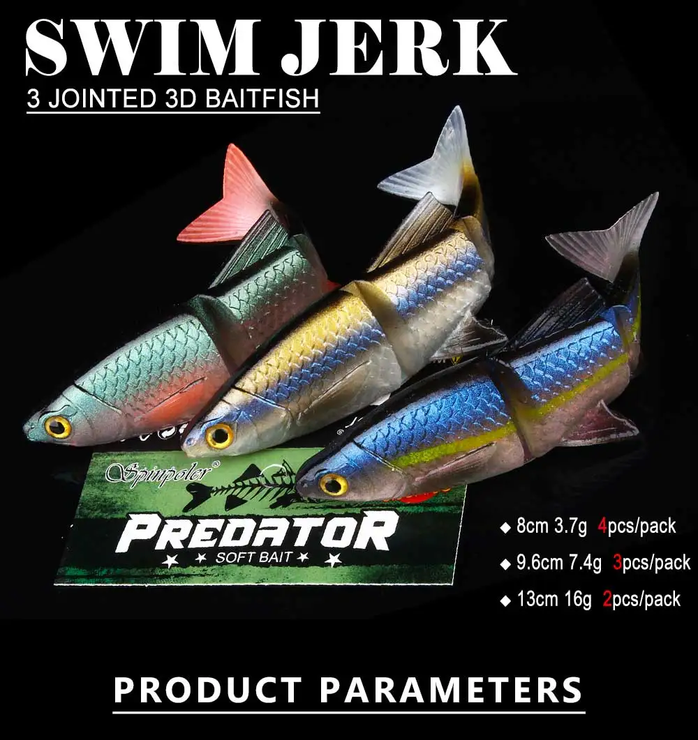 Spinpoler Swim Jerk Jointed Bait 3 segmentierte weiche Swimbait Angelköder 8 cm 9 cm 13 cm künstliche Drop Shot Jig Bass Barsch Tackle – Detail 1