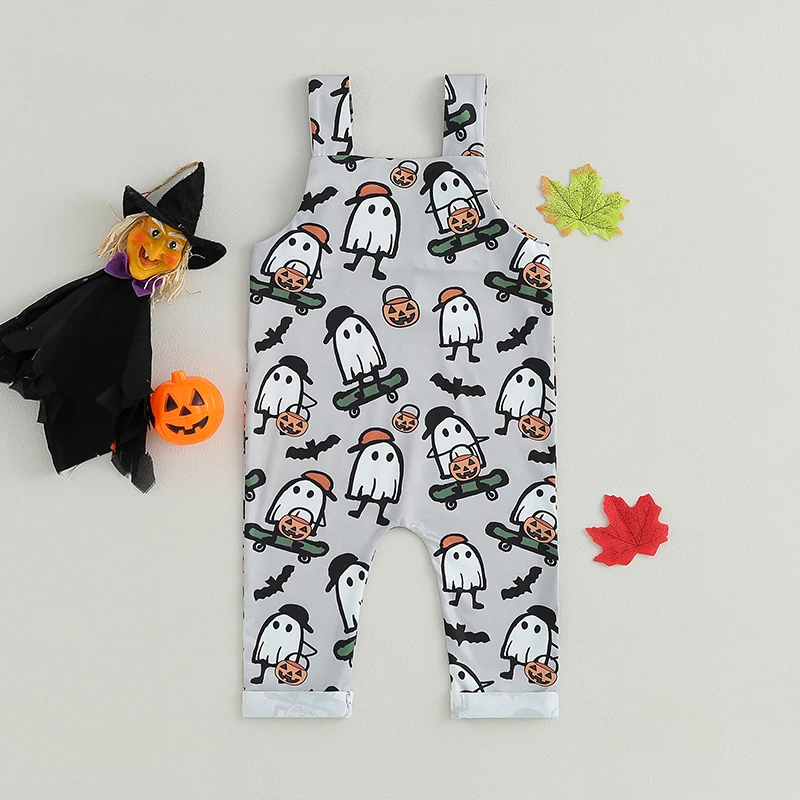 2023-07-11 Lioraitiin 0-24M Infant Baby Boy Girl Halloween Romper Overalls Sleeveless Cartoon Print Romper Newborn Fall Clothes