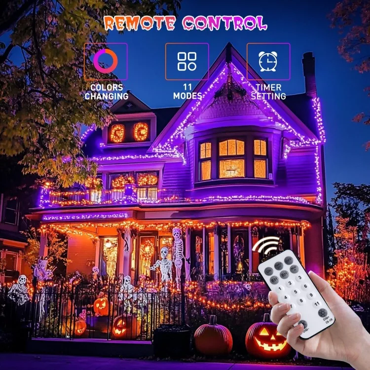 173ft 500 LED Halloween Lights Outdoor Orange and Purple, 11 Modes Color Changing Halloween String Lights with Remote