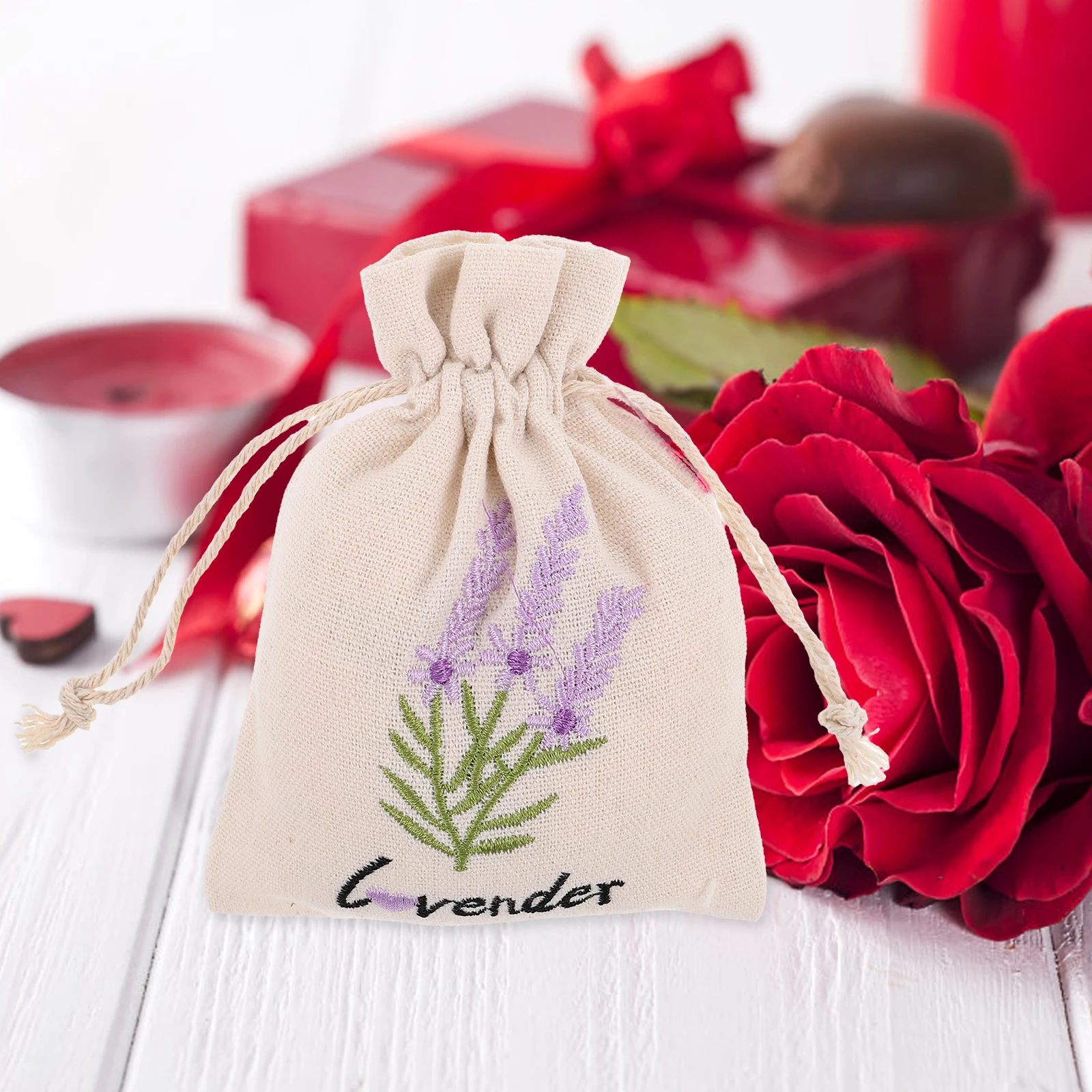

10 Pcs Lavender Drawstring Pocket Fabric Sachet Bags Embroidered Jewelry Gift Pouches Canvas Aromatic