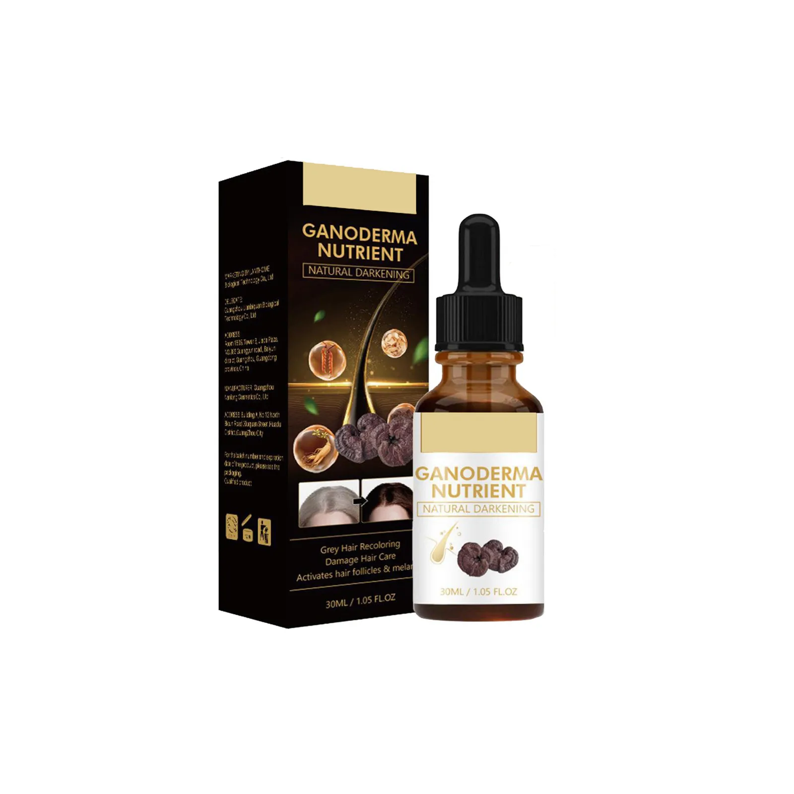 1/5/10PCS Gray Hair Serum Ganoderma Nutrients Natural Darkening Organic Hair Nutrients Gray Serum Promote Smoother Hair30ml