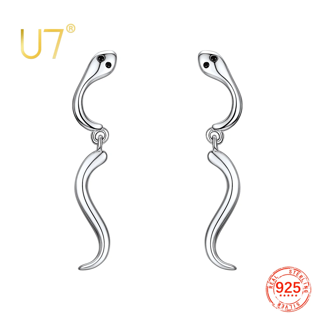 

U7 925 Sterling Silver Cute Snake Stud Earring For Women Chic Animal Charm Daily Jewelry QC24