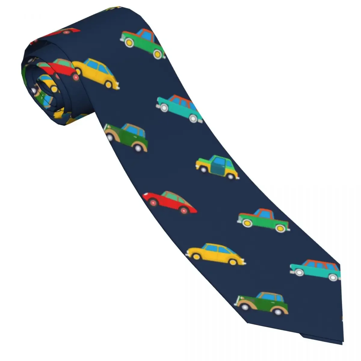 Corbata de punta de flecha informal para hombre, corbata delgada con ilustración de coches, accesorios de fiesta sencillos