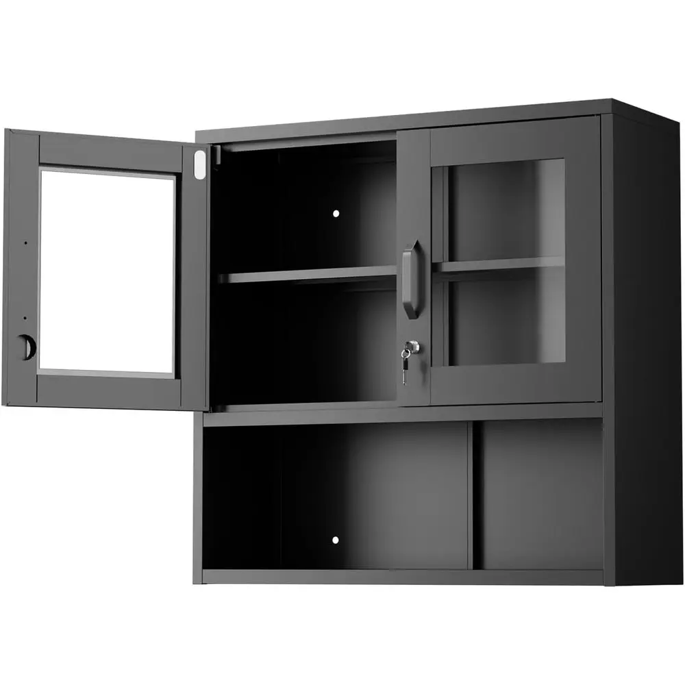 

Металлический настенный шкаф с запирающимся стеклянным дверцей и магнитной светодиодной подсветкой с датчиком, регулируемыми полками, настенный шкаф-витрина для хранения в гараже