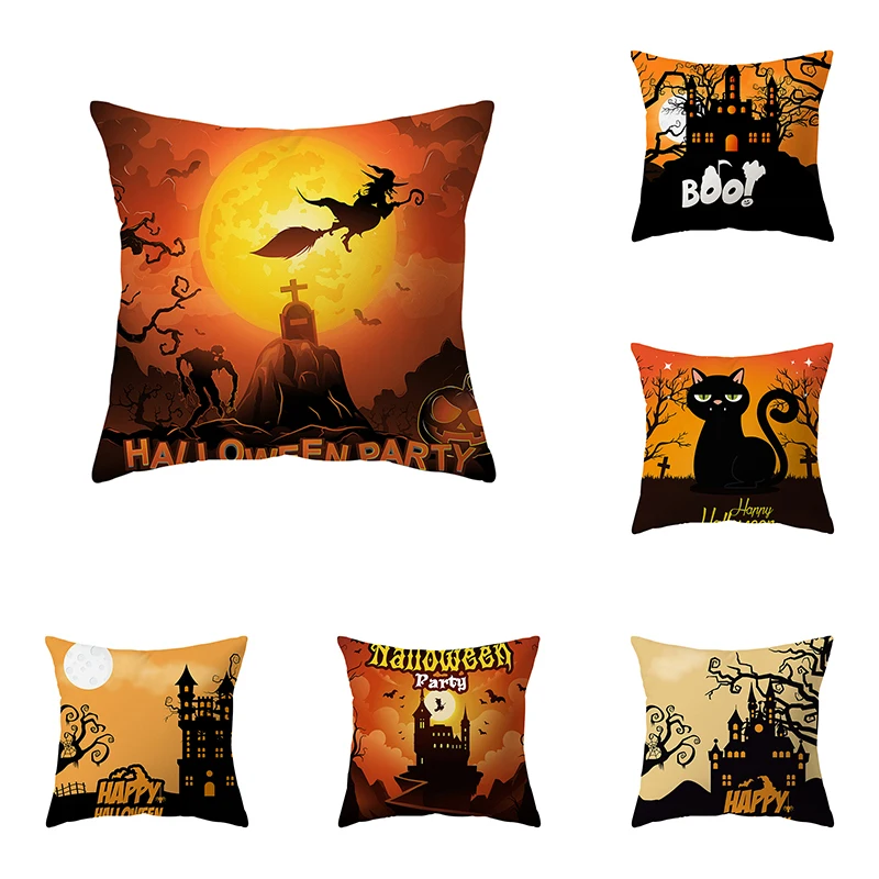 

Devil Pumpkin Kitten Throw Pillow Cover Halloween Theme Sofa Chair Bed Cushion Home Decor