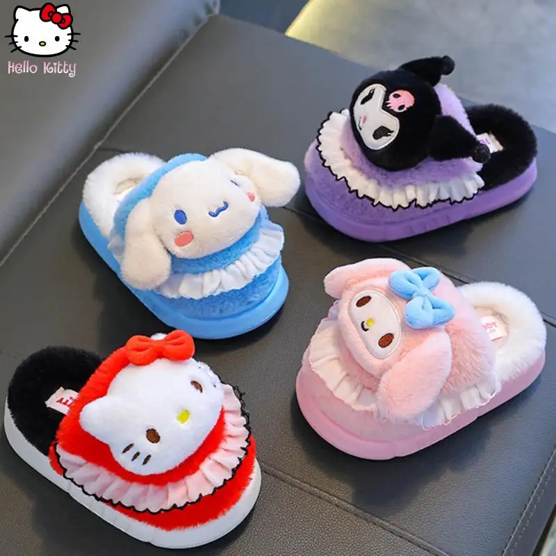 

Hello Kitty Children's Kuromi Warm Slippers Sanrio Autumn/winter Kawaii Cartoon Anime Melody Parent Child Cinnamoroll Home Shoes