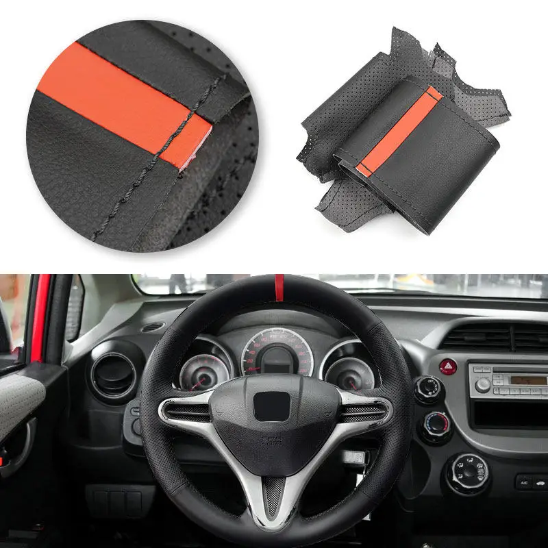 Car Accessories Steering Wheel Cover Microfiber Leather Interior Trim For Honda Fit Jazz City 2009-2013 Insight 2010- 2014 view 2