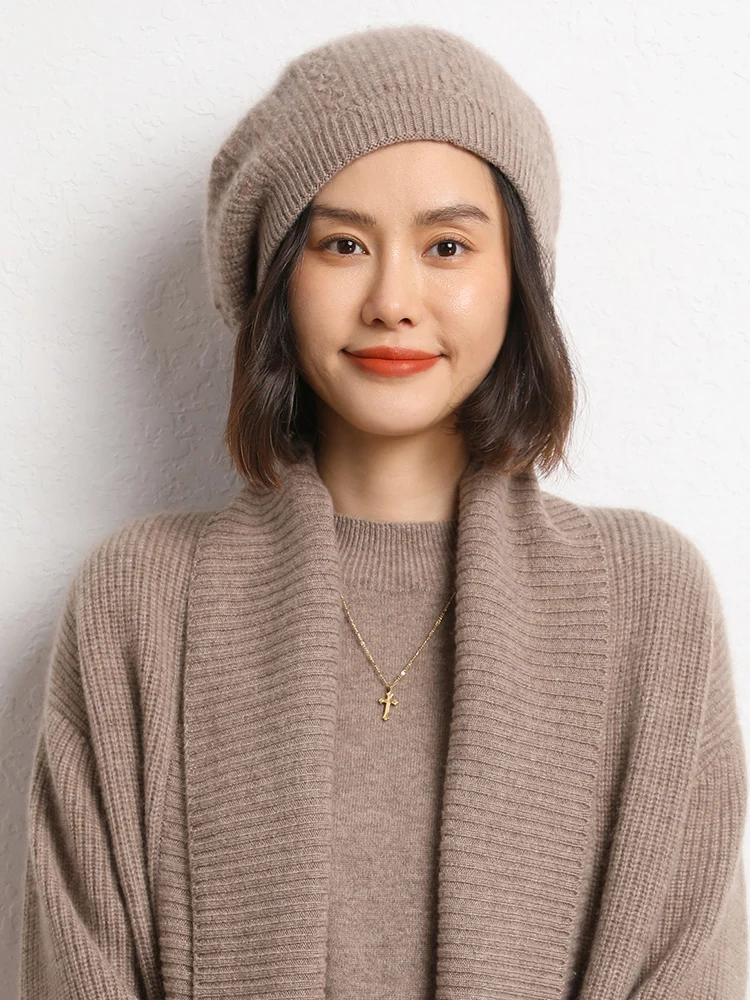 新作レディース100%カシミヤベレー帽 ファッションペインターハット 秋冬ラグジュアリーグレースレディベレー帽 カシミヤニット ソフトで快適な帽子