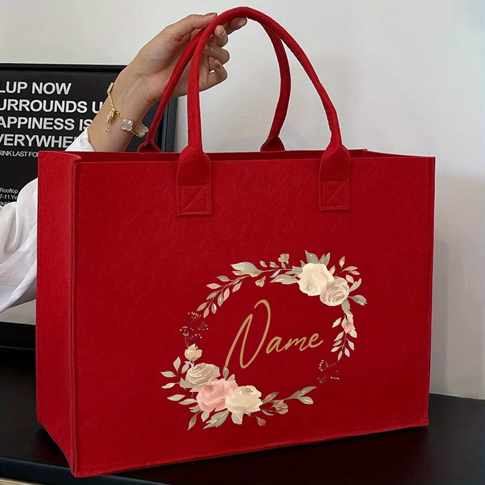 Personalized Felt Tote Bag, Women's Lightweight Commute Shopping Travel Beach Bag, Ideal Gift for Birthdays Weddings Holidays