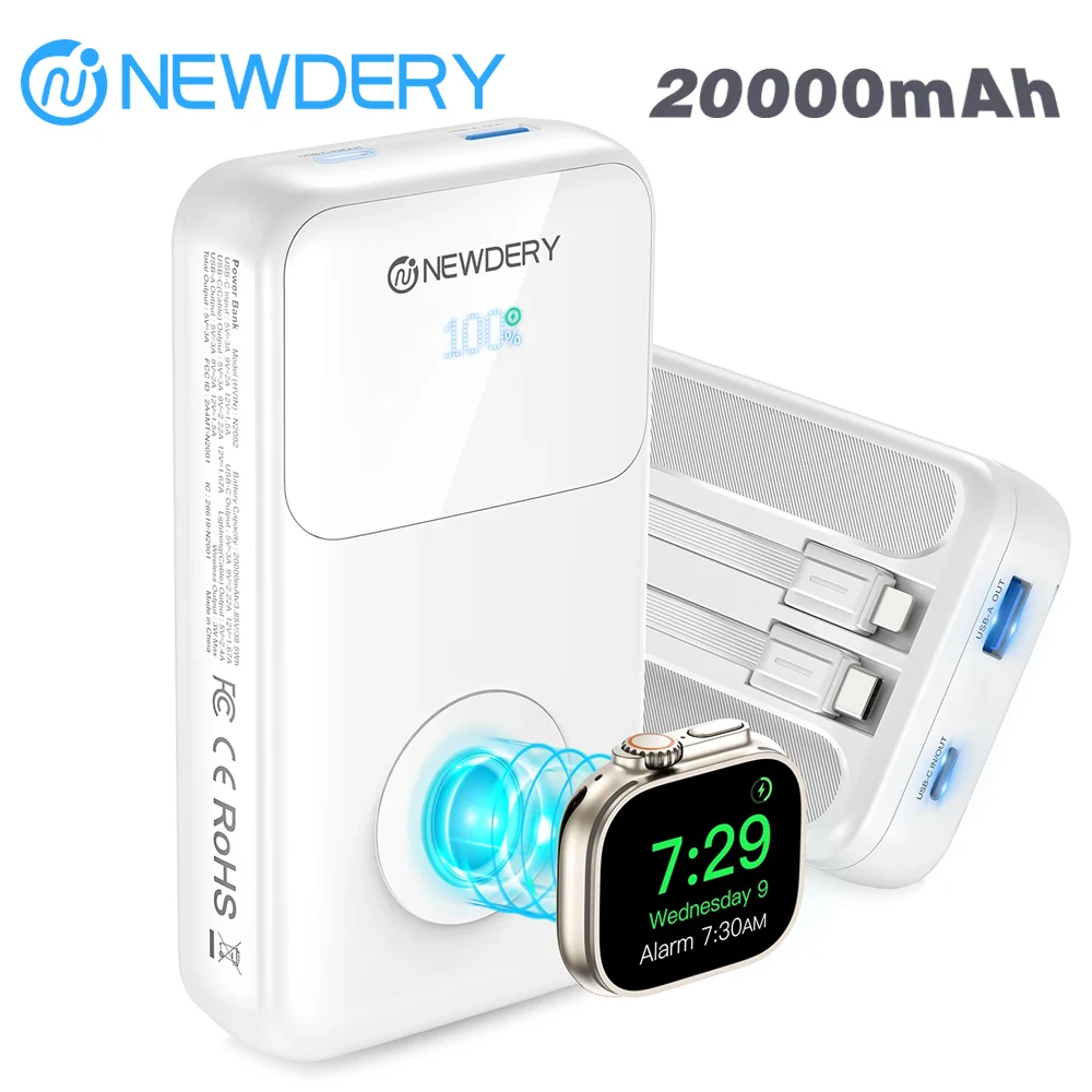 

Portable Charger Power Bank for Apple Watch 10 9 8 /iPhones,iPad,Samsung PD 20W Fast Charging Travel Battery Pack Built-in Cable