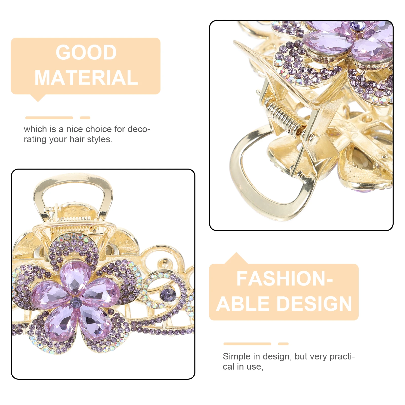 

Large Hair Claw Clip Rhinestone Flower Design Sturdy Non-Slip Hair Accessory For Women Girls Updos Braids Ponytails Decorative