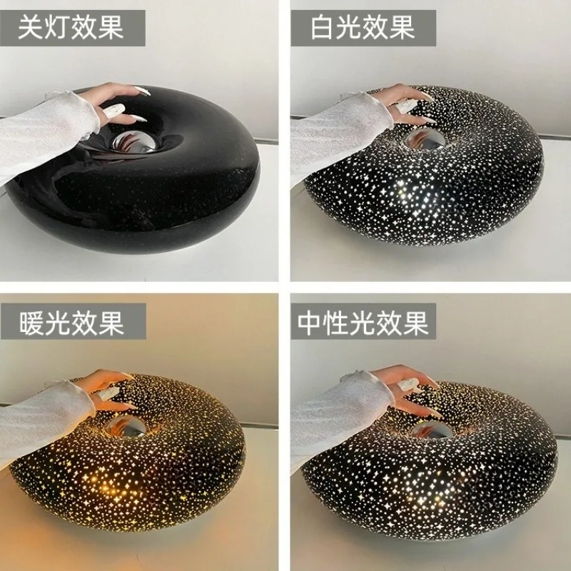 Black Starry Sky Donut Night Light, Atmosphere Decoration Table Lamp Men's and Women's Creative Birthday Gifts