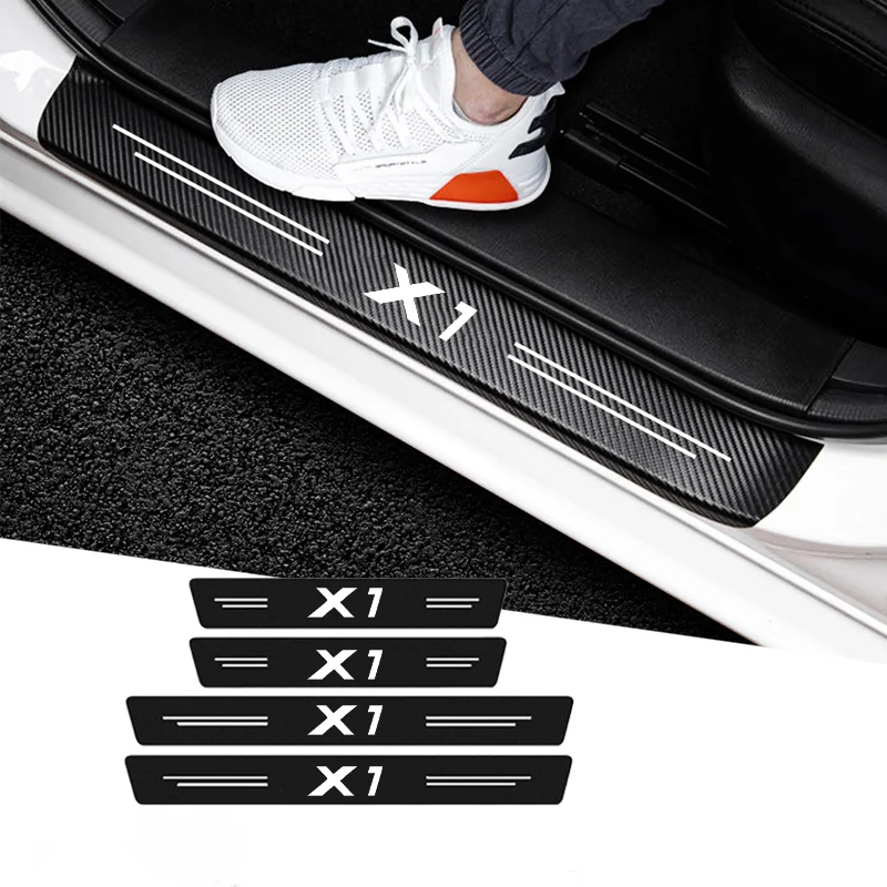 4PCS Door Threshold Sill Stickers for BMW X1 2006-2016 2018 2019 2021 2020 Carbon Fiber Car Scuff Plate  Protector Film Decals