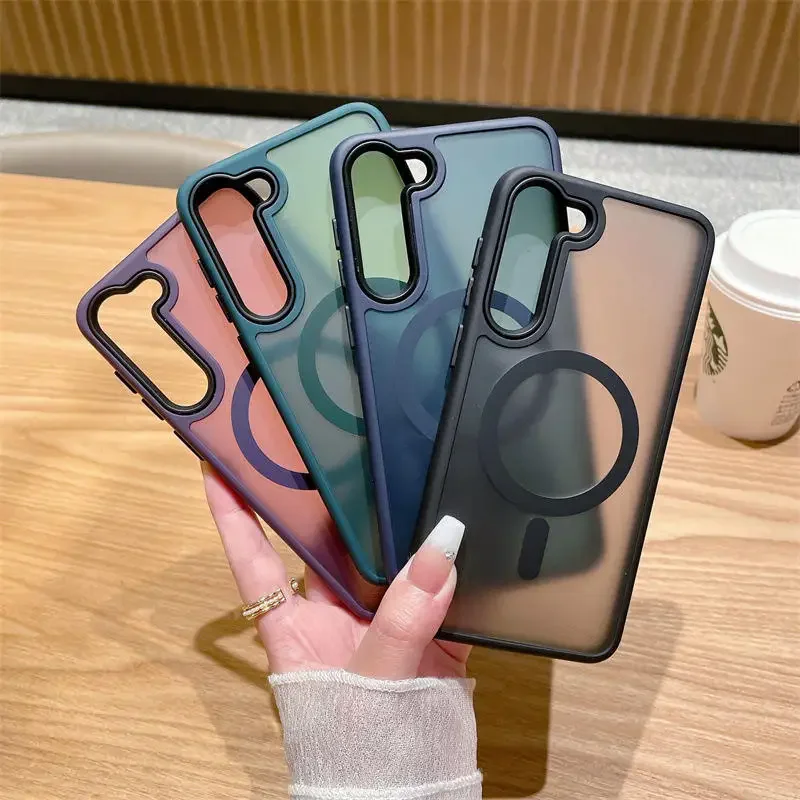 Luxury Matte Antiskid Phone Case For Samsung Galaxy S25 S24 Ultra S23 S22 Plus S20 S21 FE Magsafe Magnetic Wireless Charge Cover image 2