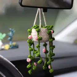 Handmade Crochet Car Styling Plants Succulent Car Plant Ornamentos Decoration Interior Accersories Cute Gift for Women