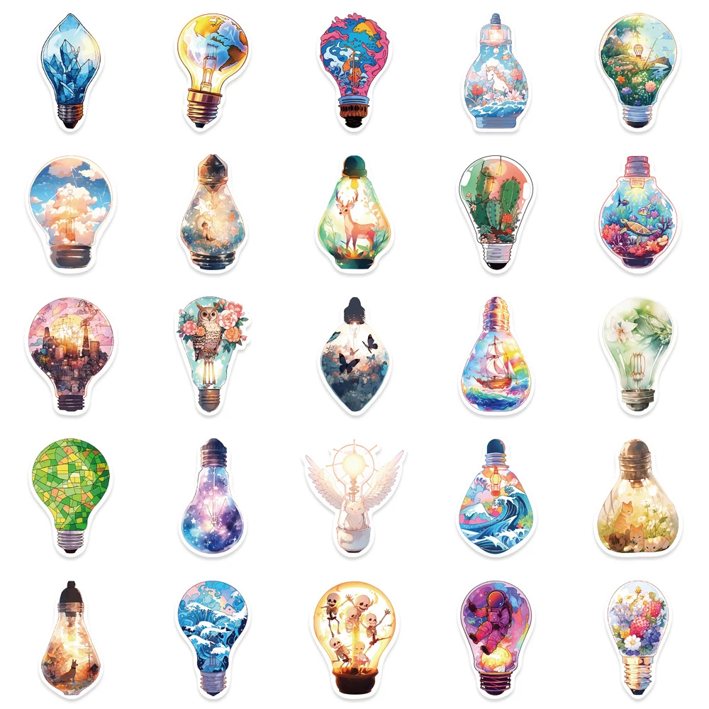 10/30/50pcs INS Style Fantastic Light Bulb World Cartoon Aesthetic Stickers Cute Decal Laptop Graffiti Girl Gradient Sticker Toy