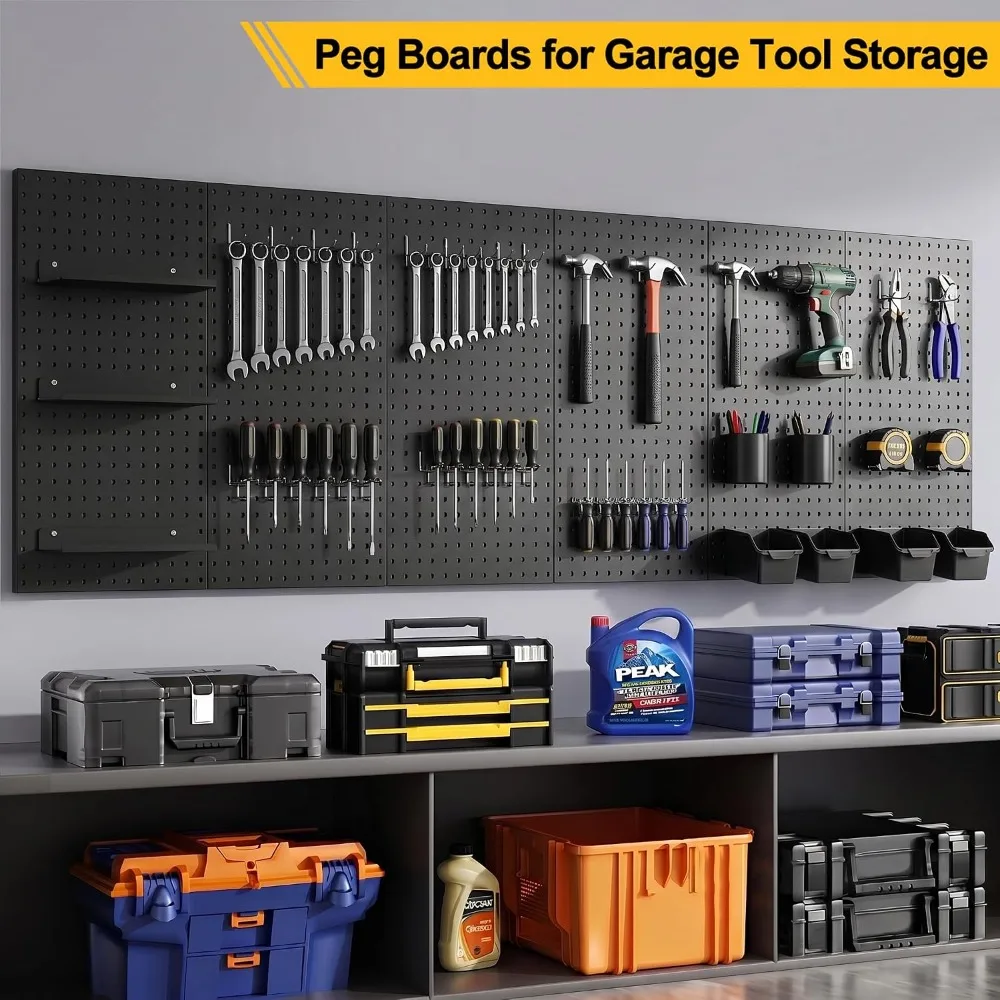 10 Pack Heavy Duty Steel Pegboard Panels 16x12 inch for Garage & Garden Tool Storage with Mounting Kit