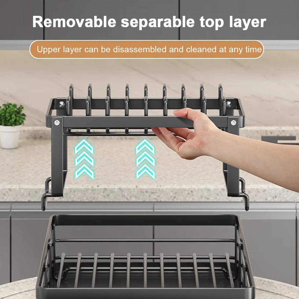 2024 Dish Drying Rack Kitchen Adjustable Stainless Steel 2 Tier Plates Organizer Dish Bowl Drainer Storage Rack Kitchen Utensils