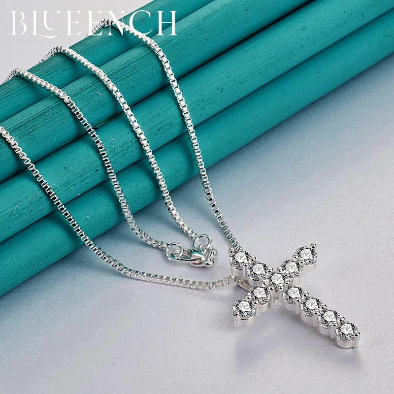 

Blueench 925 Sterling Silver Zircon Cross Pendant Necklace Suitable For Ladies Wedding Parties Fashion Charm Jewelry