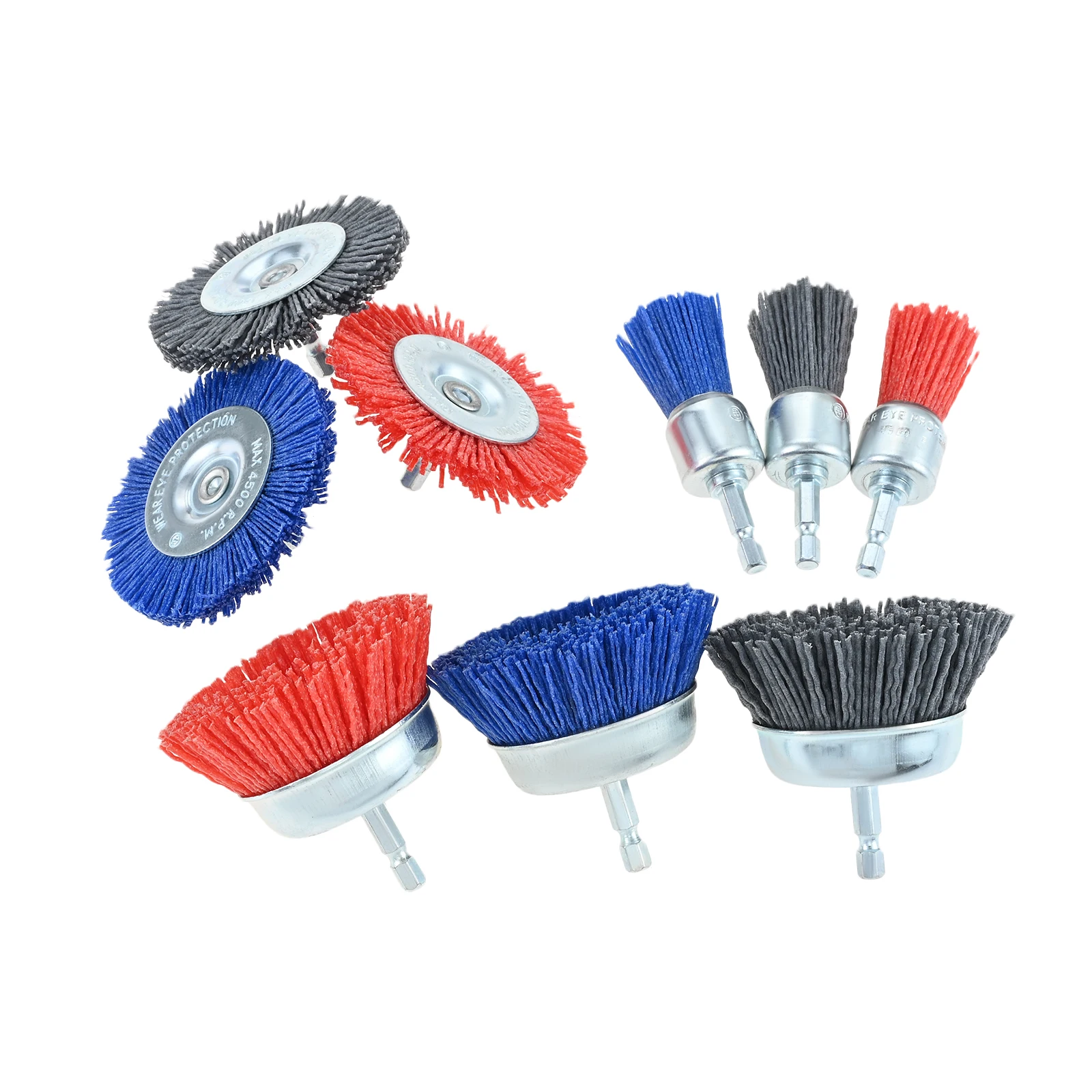 Confezione da 9 spazzole metalliche abrasive con ruota e set di spazzole a tazza per la rimozione della ruggine/corrosione/vernice, gambo esagonale da 1/4", grana 80, grana 100, grana 220