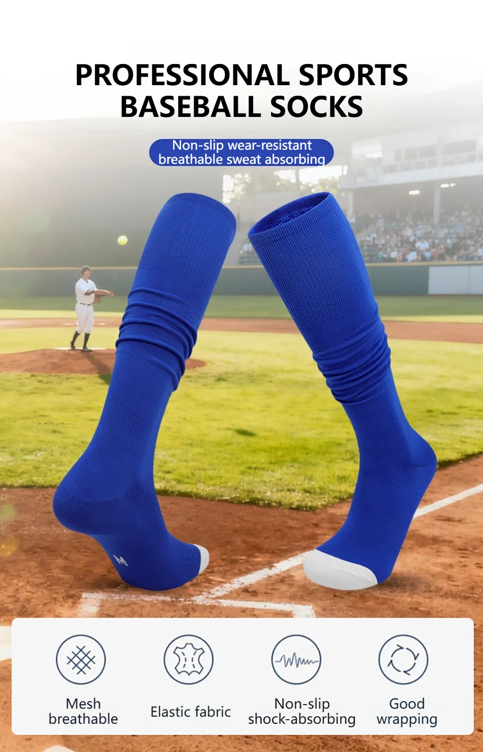 Loogdeel Professionelles Trainingsspiel, Sportsocken für Männer und Frauen, lange Länge, High-Top-Fußball-Softball-Socken, lange Socken – Detail 2