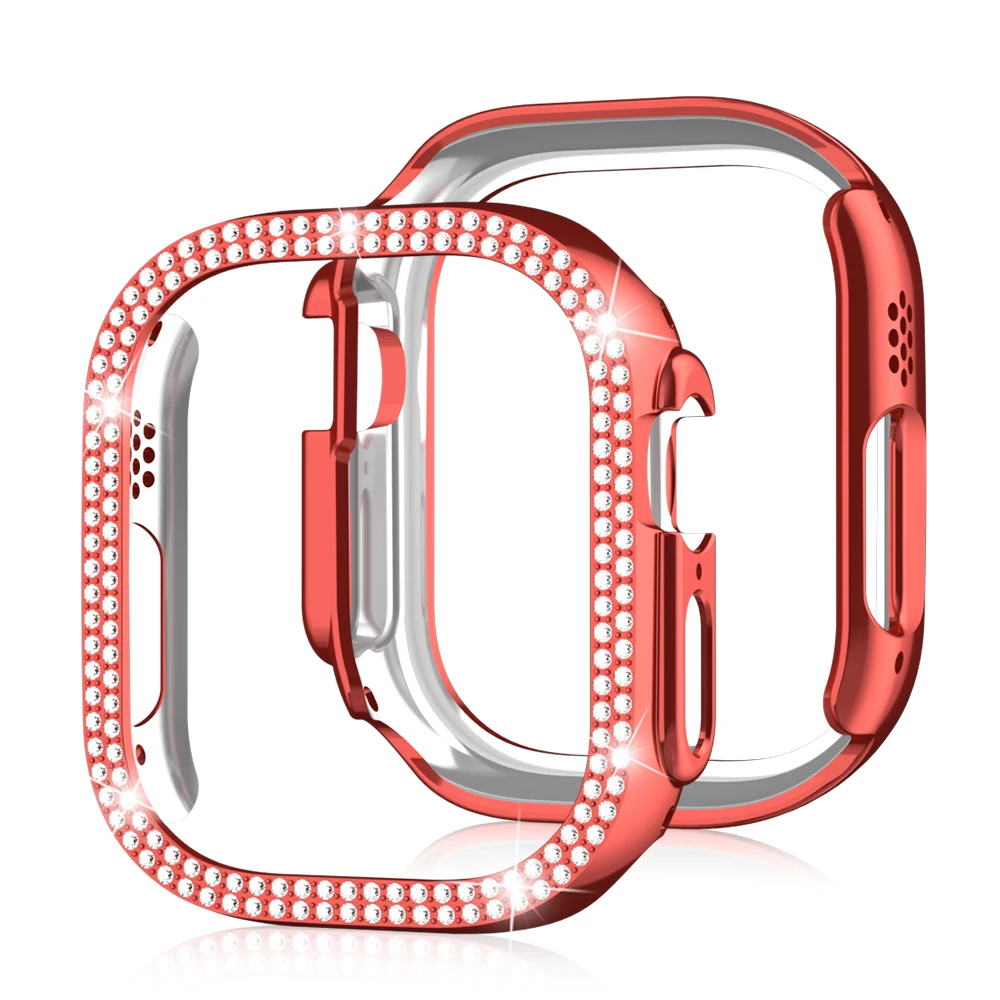 For Apple Watch 8  49mm Ultra IWatch Series Rose Gold Crystal Case Protective Accessories Women's Double Row Diamond