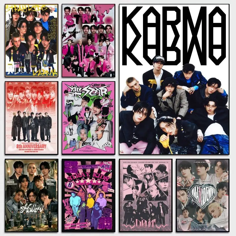 Popular Kpop S-Stray K-Kids Movie Sticky Posters Retro Kraft Paper Sticker DIY Room Bar Cafe Aesthetic Art Wall Painting