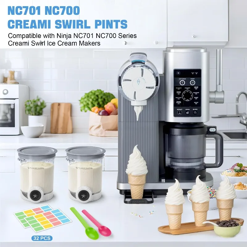 Containers Replacement for Ninja Swirl By Creami Pints and Lids Creami Swirl Pint Containers Compatible with NC700 NC701