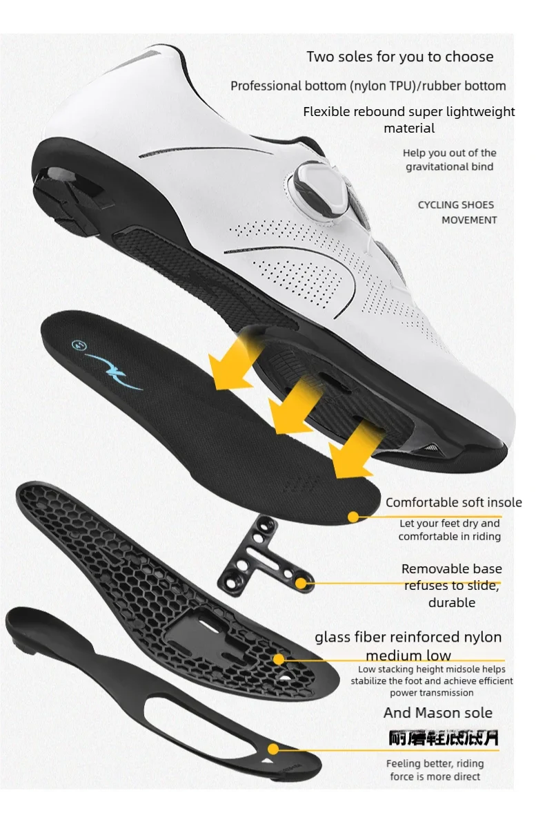 Speed Cycling Sneaker Herren Rennrad-Schuhe Cleat-Schuhe SPD-Schuhe Fahrrad-Flachpedalschuhe Herren Fahrrad Outdoor-Schuhe Weiß – Detail 7