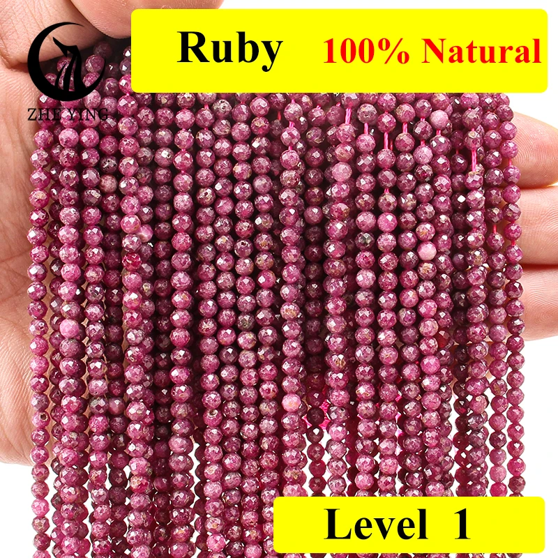 Zhe Ying 100% Ruby Stone 4mm Natural Faceted Epidote Amazonite Fluorite Beads for Jewellery Making DIY Bracelet Accessories