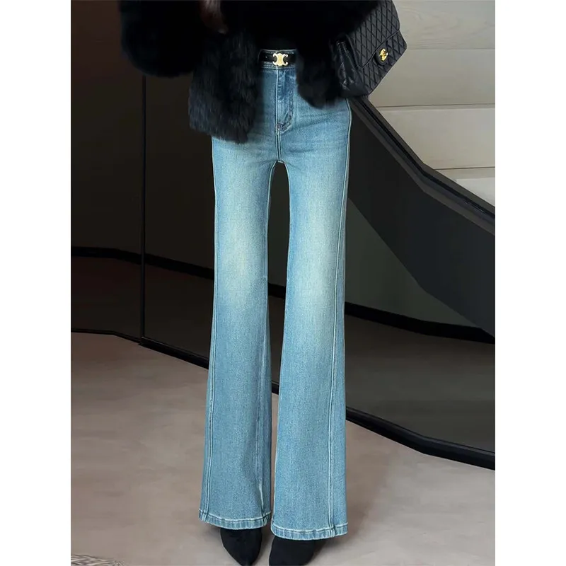 

High Waist Flared Jeans Women's Fce Lined Thiened Spring 2026 New plus Size Slimming Trendy High Waist Bell Bot