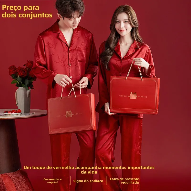 red-wedding-couple-sleepwear-set-ice-silk-long-sleeve-loose-fit-home-clothes-gift-box-for-newlyweds-traditional-chinese-style