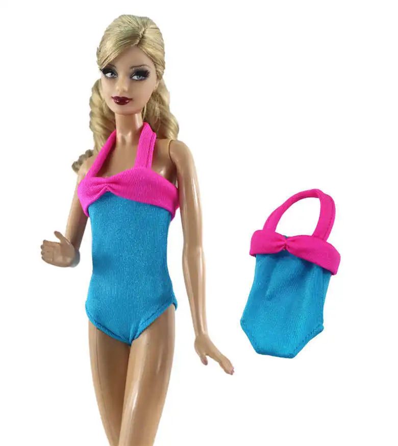 NK 1 Set Princess Blue Conjoined Beach Swimsuit + Slippers + Swimming Buoy Lifebuoy Ring For Barbie Doll Accessories Gift Toy