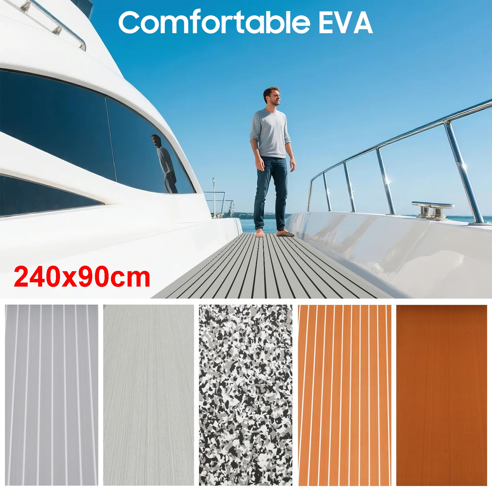 Tapis de sol en mousse de teck EVA, 240cm × 90cm, pour pont de bateau, RV, Yacht, auto-adhésif, imperméable, antidérapant, mise à niveau découpable, pas facile à déformer