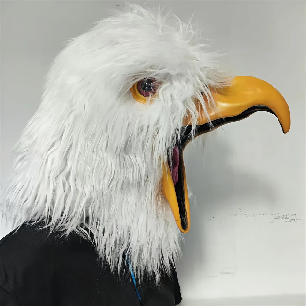 

White Eagle Mask, Eagle Claw Gloves, Plush Animal Mask, Dance Party Festival Performance Eagle Head Set Adjustable to Wear