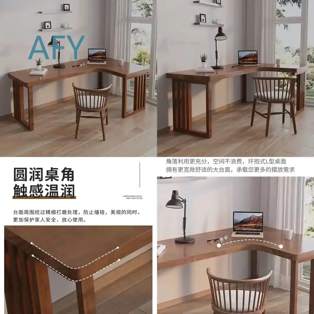 Solid Wood Corner Desk for Home Office Bedroom Study L Shaped Computer Desk Wall Mounted Minimalist Writing Table for Desktop