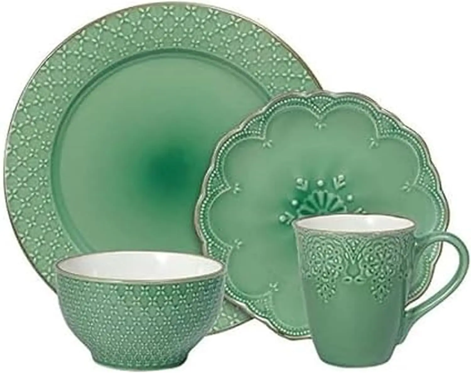 

French Lace Dinnerware Set, 16 Piece, Green