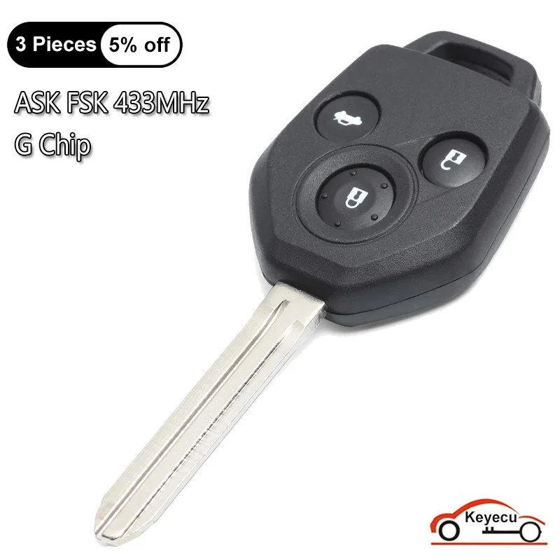 KEYECU 3 Buttons ASK FSK 433MHz G Chip for Subaru Forester Impreza 2013 2014 2015, XV 2012 2013 2014 2015 Auto Remote Key Fob