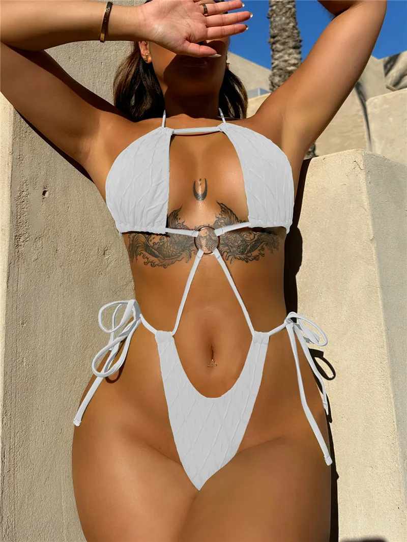 Green Lace Up One Piece Bikinis Set For Women Sexy Backless Halter Beachwear Outfits Summer Swimming Bathing Suit Swimsuits