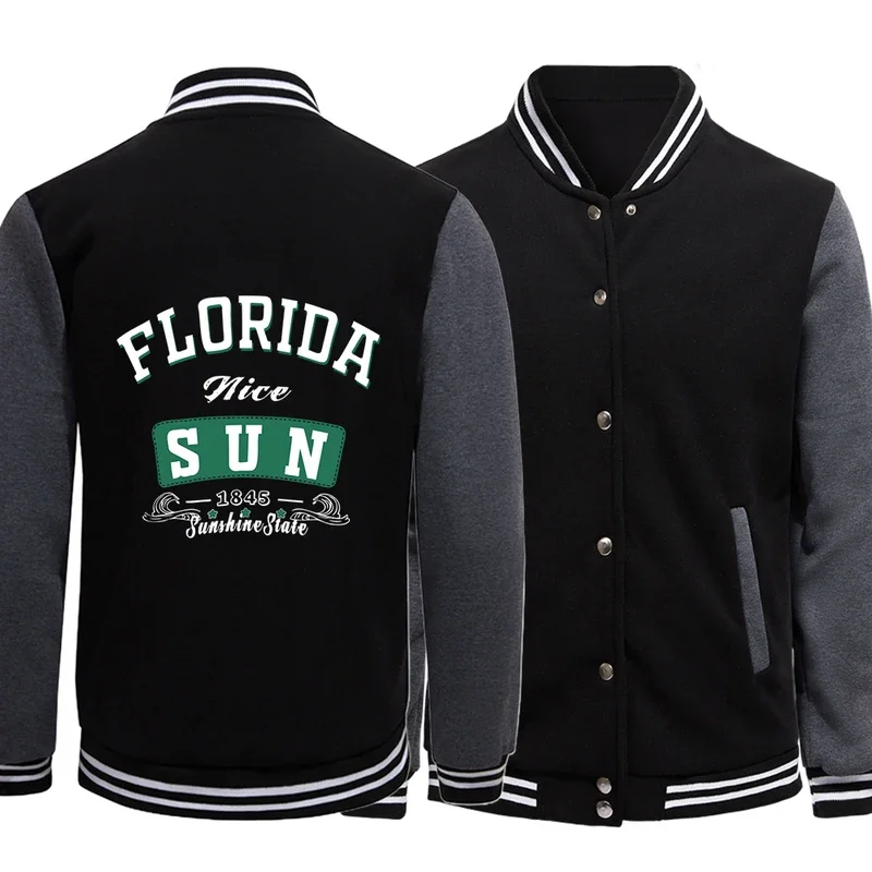 

Florida Nice Sun 1845 Sunshine States Printed Coats Trend Male Baseball Suit Spliced Crewneck Jacket Pocket Neutral Clothing