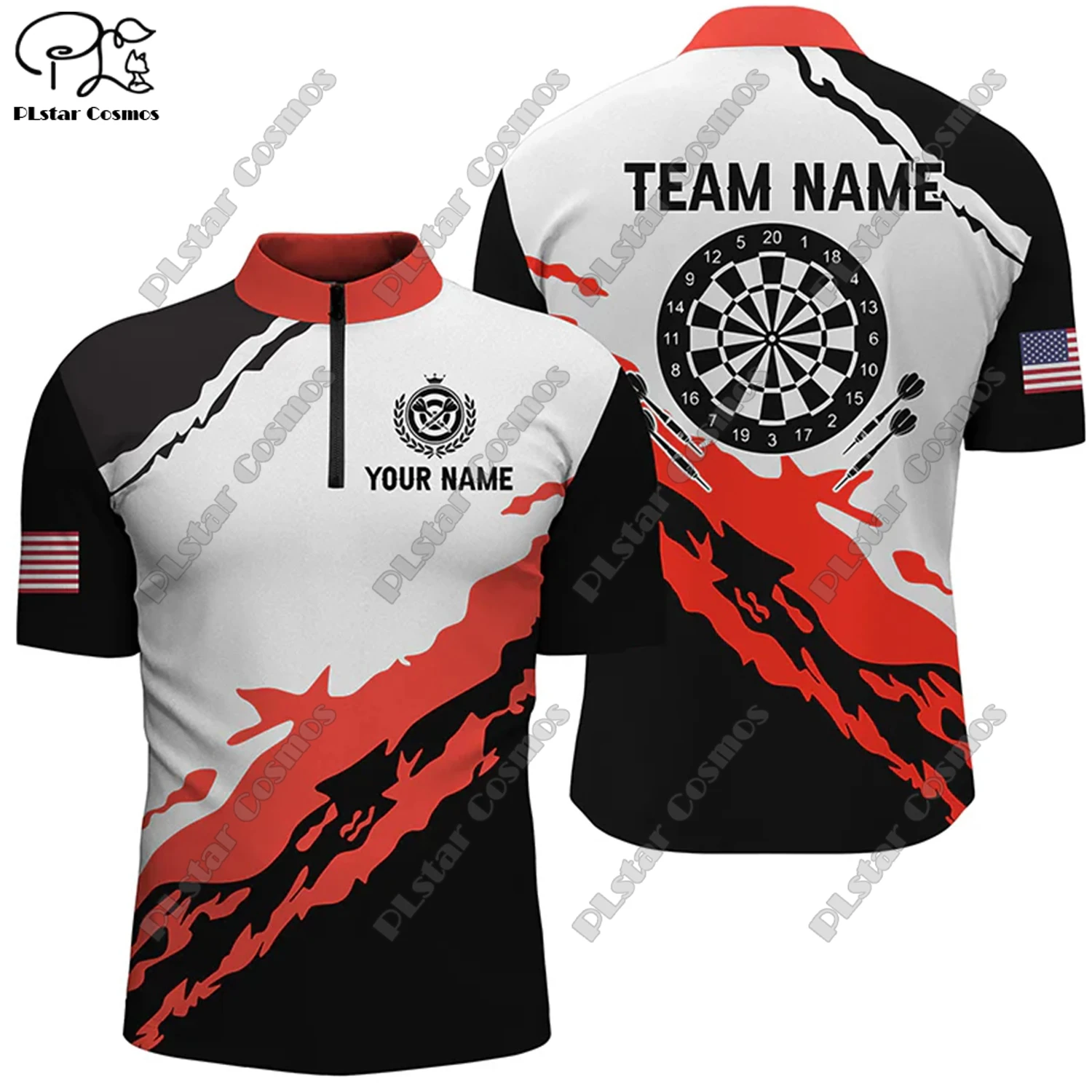 Nueva camiseta POLO personalizada con estampado de llamas en 3D, dardos con cuello levantado y cremallera, camisetas deportivas informales universales para lanzar equipo, camisetas Unisex D-10