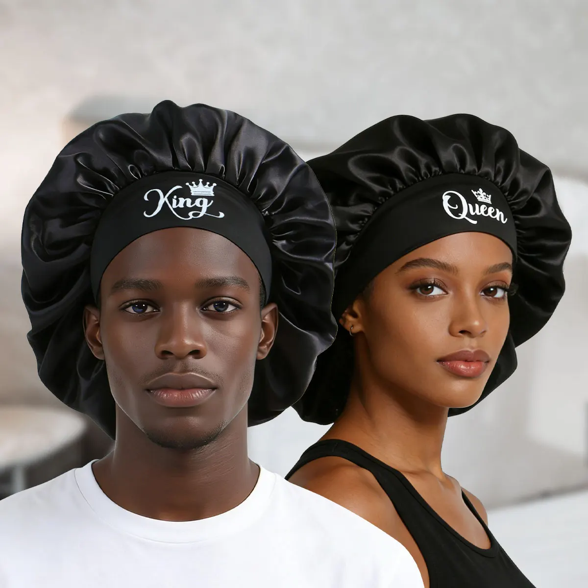 Couple's Satin Sleep Cap Soft Night Hair Cover for Natural Curls Comfortable Long Hair Sleep Hat for Men And Women