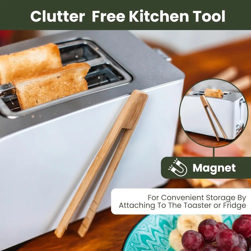 Square-headed Magnetic Bamboo Toast Tong Anti-slip Long Handle Food Clamp Anti-scalding Cake Dessert Tong Cooking