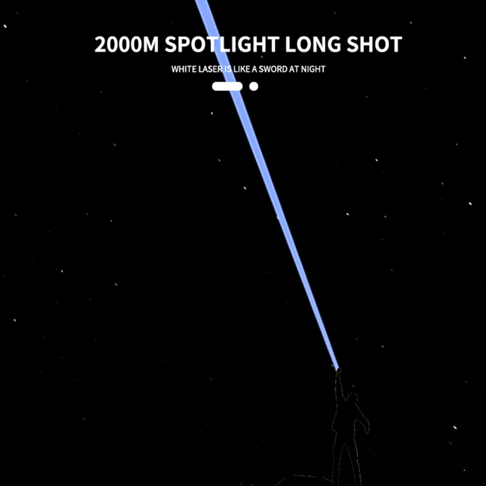 Imagem -06 - Led Lanterna Tocha Zoomable Poderosa Lâmpada Branca 2000m Tubo Luz Forte Auto Defesa 18650 26650 Bateria Lâmpada 20000lm