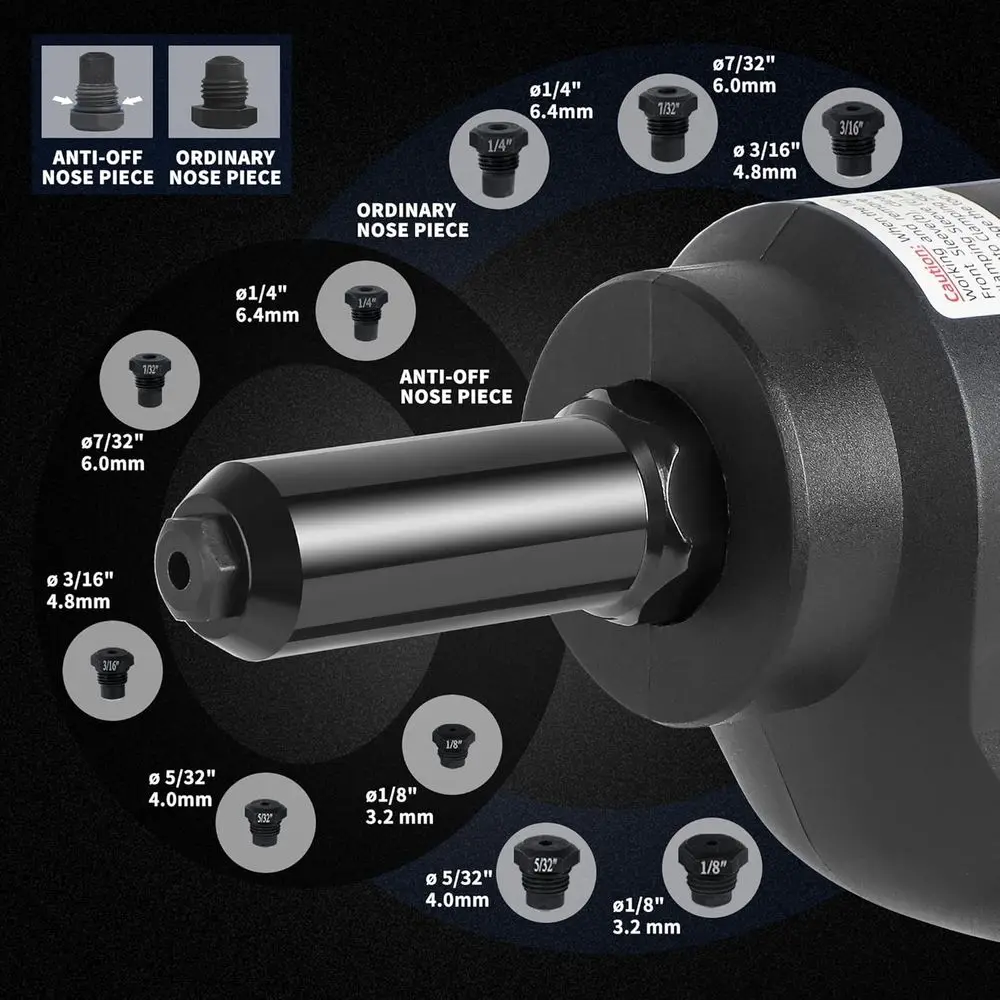 Brushless Rivet Gun, Cordless Rivet Tool compatible with 1/4(6.4mm) Stainless Steel Rivets, Automatic Rivet Recoil with 18V 4.0A