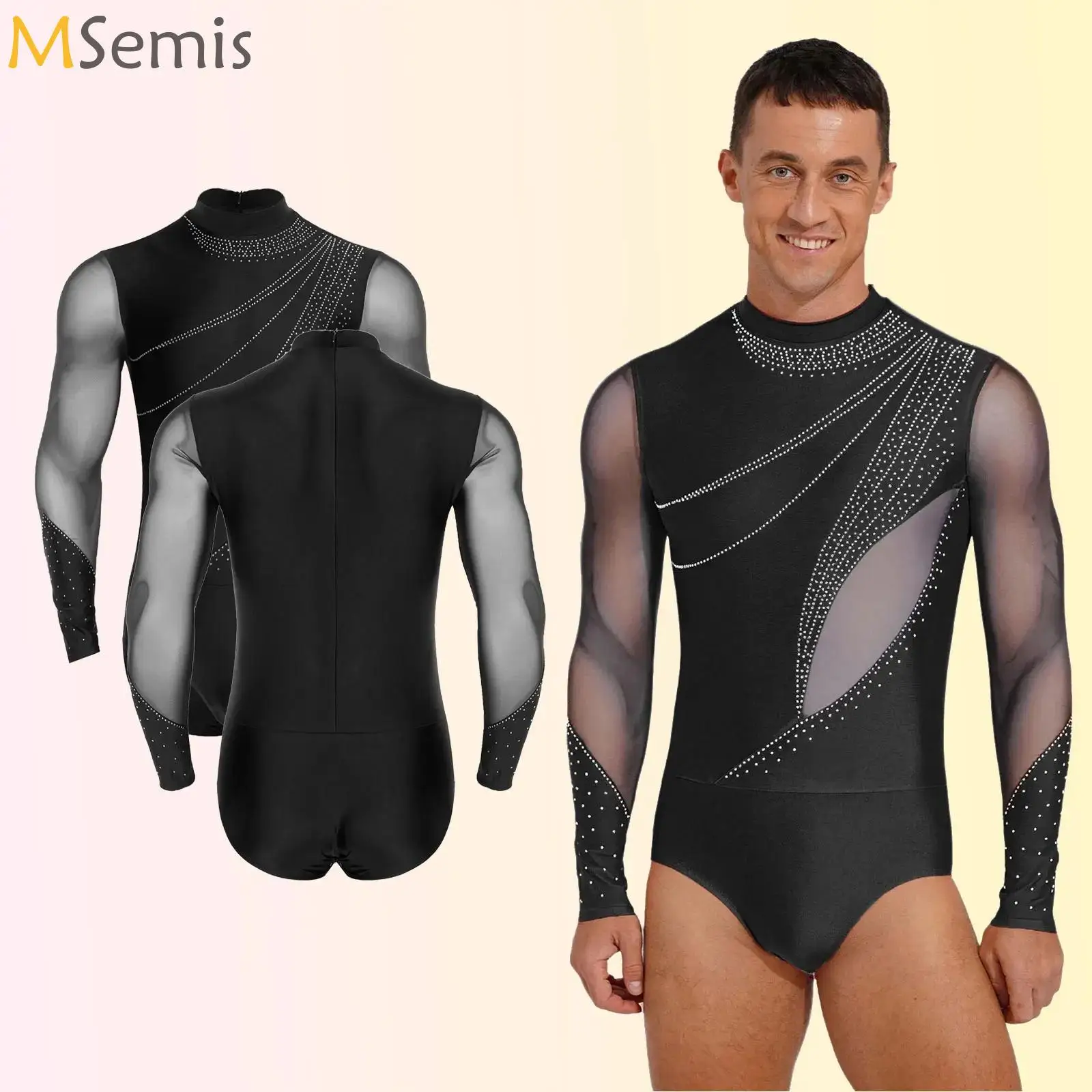 

Men One-piece Latin Modern Dance Leotard Shiny Rhinestone Jazz Rumba Chacha Ballroom Shirts Bodysuits Samba Salsa Tango Jumpsuit