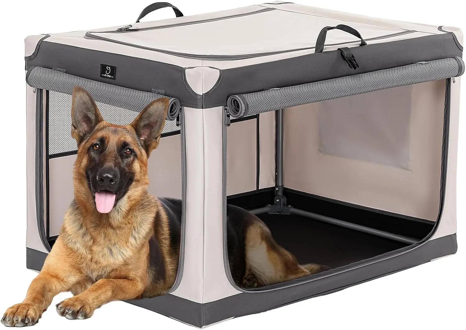 

40 Inch Soft Dog Crate for Large Dogs - Portable Travel Kennel with Lockable Zippers, Waterproof Base, Washable Cover