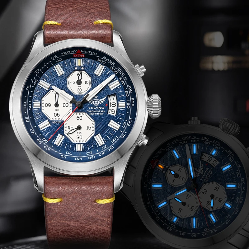 Yelang V1029S мужские кварцевые часы 42 мм Япония OS00 механизм T100 светящиеся 10 бар 100 м водонепроницаемые спортивные часы в стиле милитари